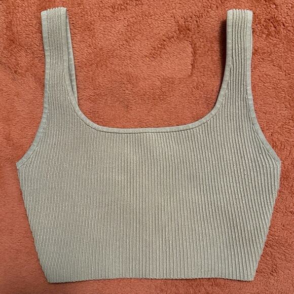 Aritzia BABATON Sculpt Knit Taupe Ribbed Square Neck Cropped Tank Top Women’s XS - Picture 1 of 7